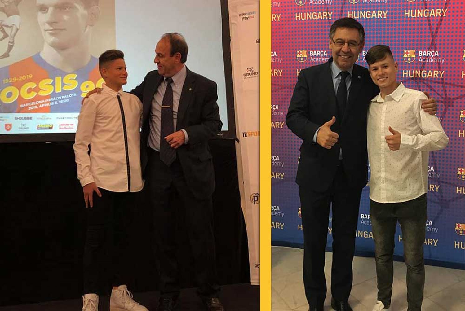 Képeinken Lukács Leon Kocsis Sándor (a legendás labdarúgó fia) társaságában látható, míg Tóth Máté Josep Maria Bartomeu, az FC Barcelona elnöke mellett büszkélkedik